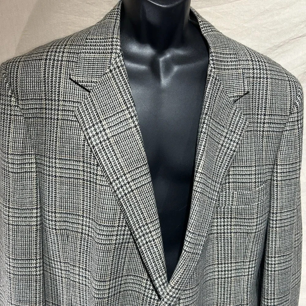 Vintage Hardwick Clothes Blazer Suit Jacket 48R USA Grey Plaid 2 Button